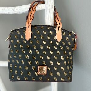 Dooney & Bourke Black and Tan Logo Satchel